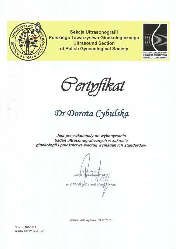 Certyfikat nr 20 Dorota Cybulska