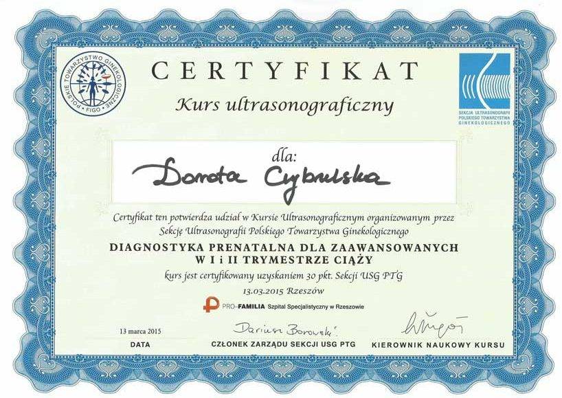 Certyfikat nr 27 Dorota Cybulska