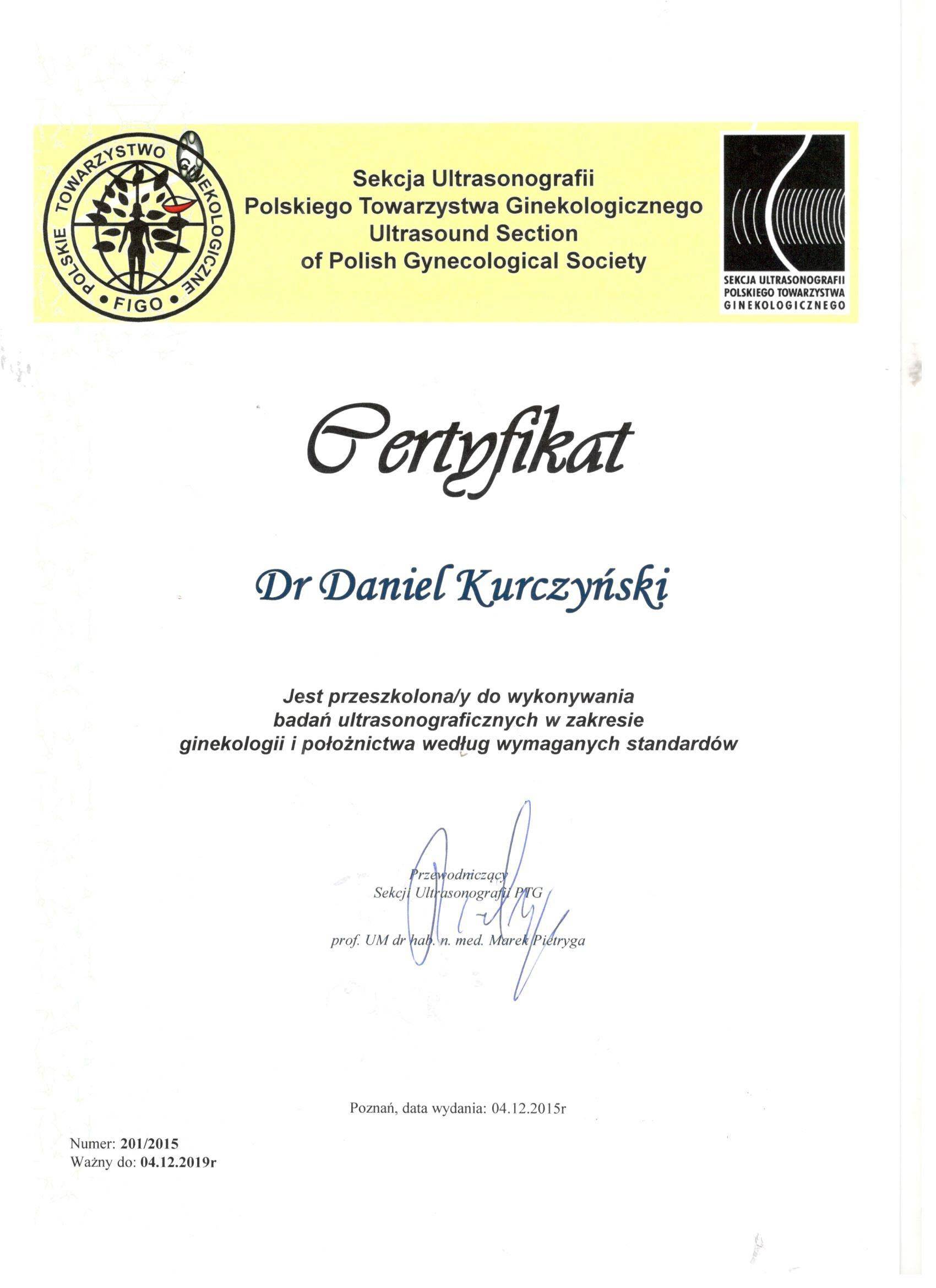 Certyfikat nr 24 Daniel KurczyÅ„ski