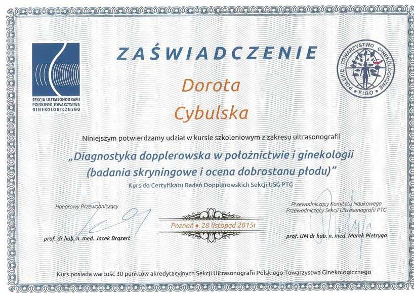 Certyfikat nr 21 Dorota Cybulska