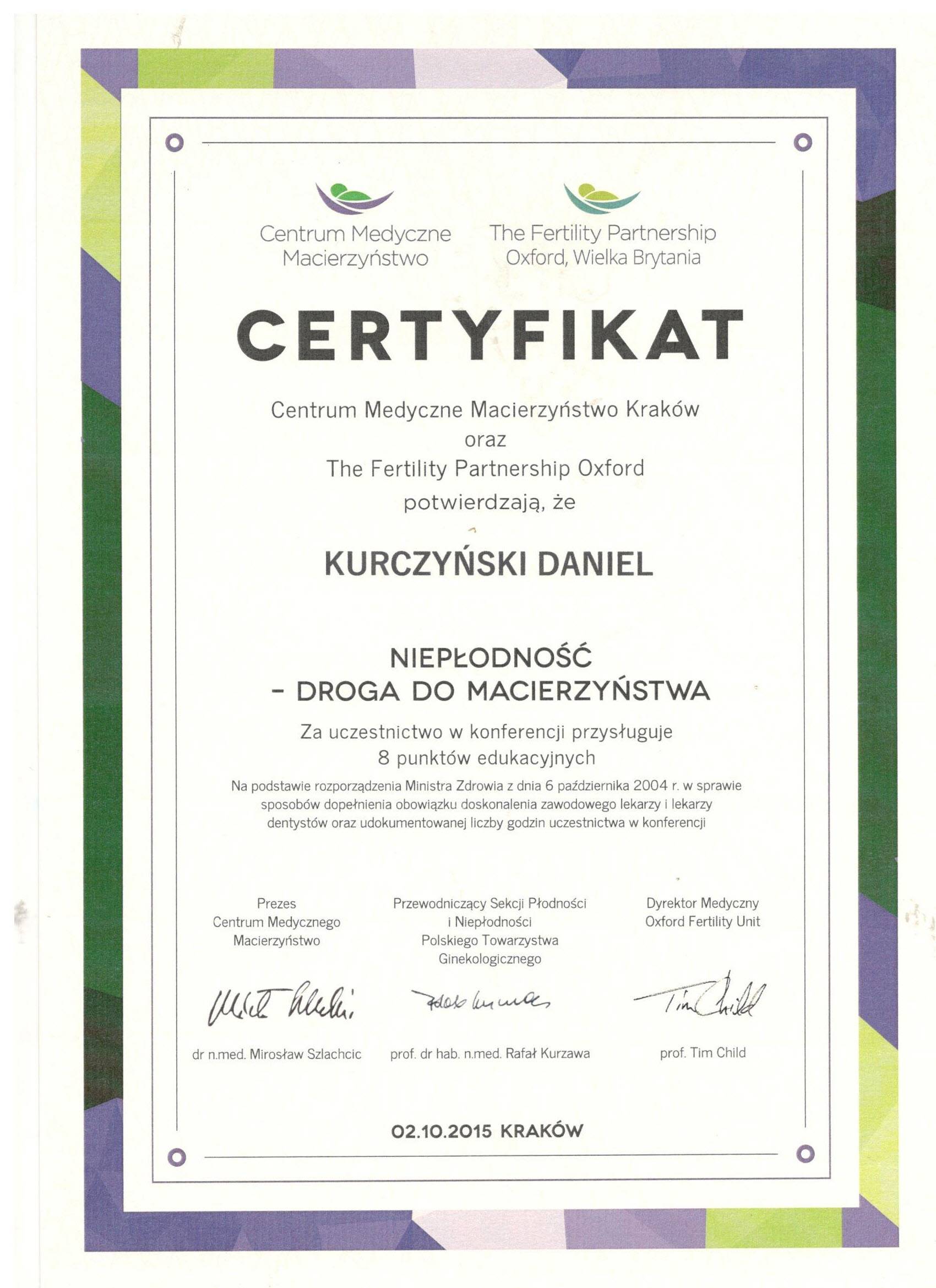 Certyfikat nr 11 Daniel KurczyÅ„ski