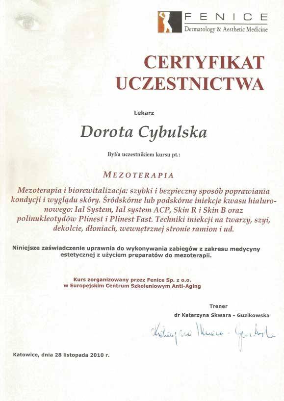 Certyfikat nr 29 Dorota Cybulska