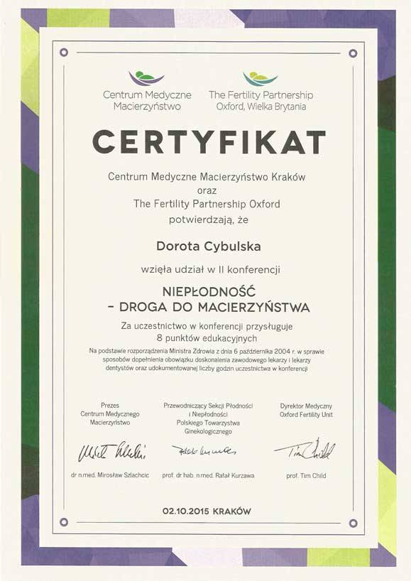 Certyfikat nr 24 Dorota Cybulska