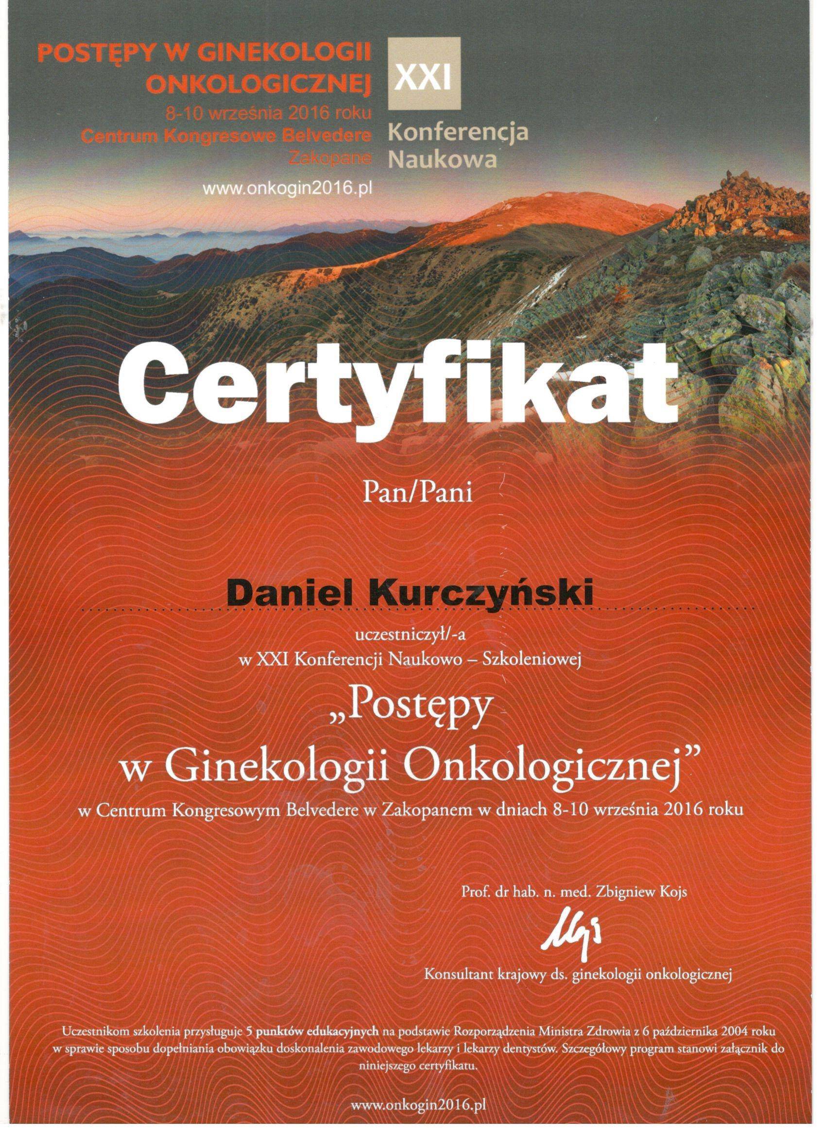 Certyfikat nr 12 Daniel KurczyÅ„ski