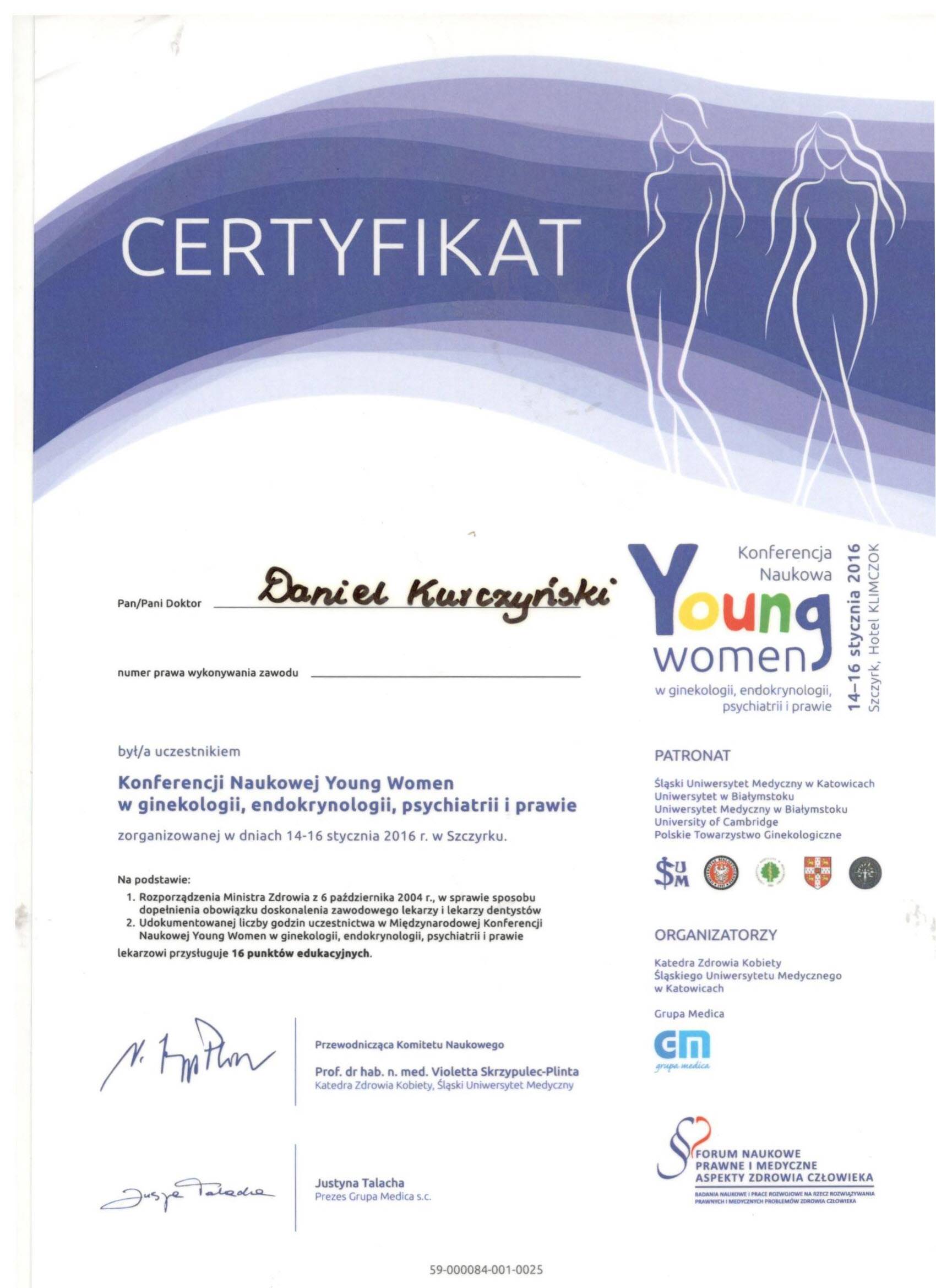 Certyfikat nr 26 Daniel KurczyÅ„ski
